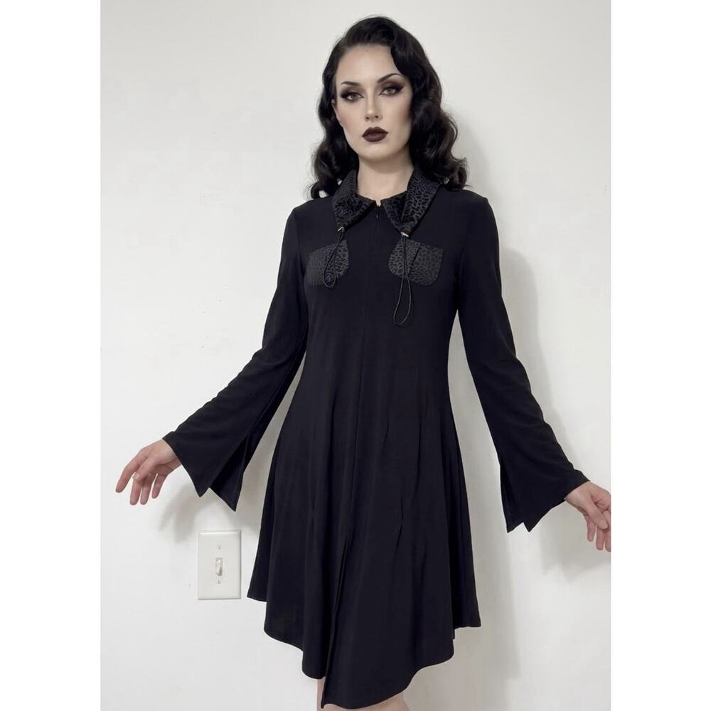 Svetlana Women’s Black Bell Sleeve Dress Whimsigoth Witchy Gothic Flare Size 12